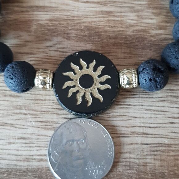 Solar Czech Glass & Lava Diffuser Stretch Bracelet - Picture 5 of 5